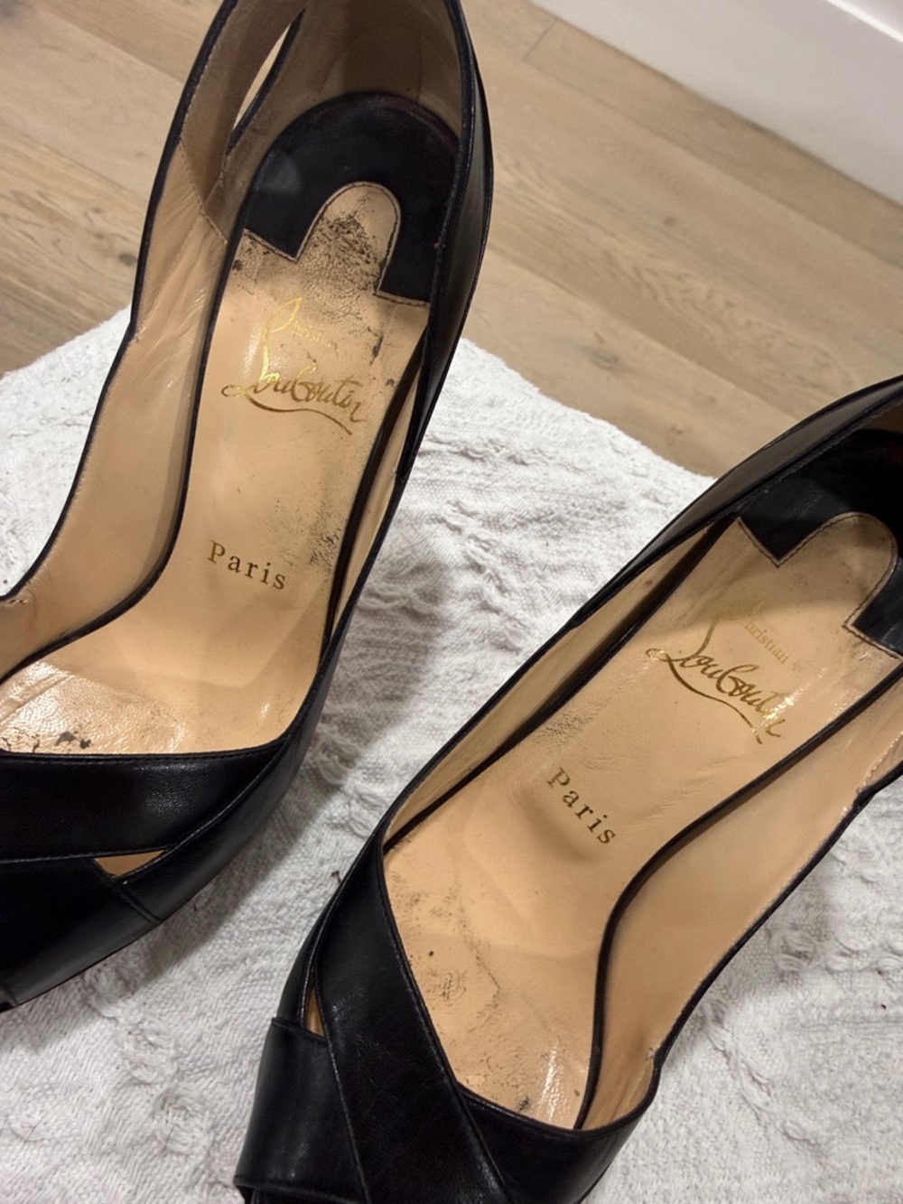 Christian Louboutin Academia Black Leather Peep-Toe Stiletto with Red Sole 37.5 - Picture 9 of 11